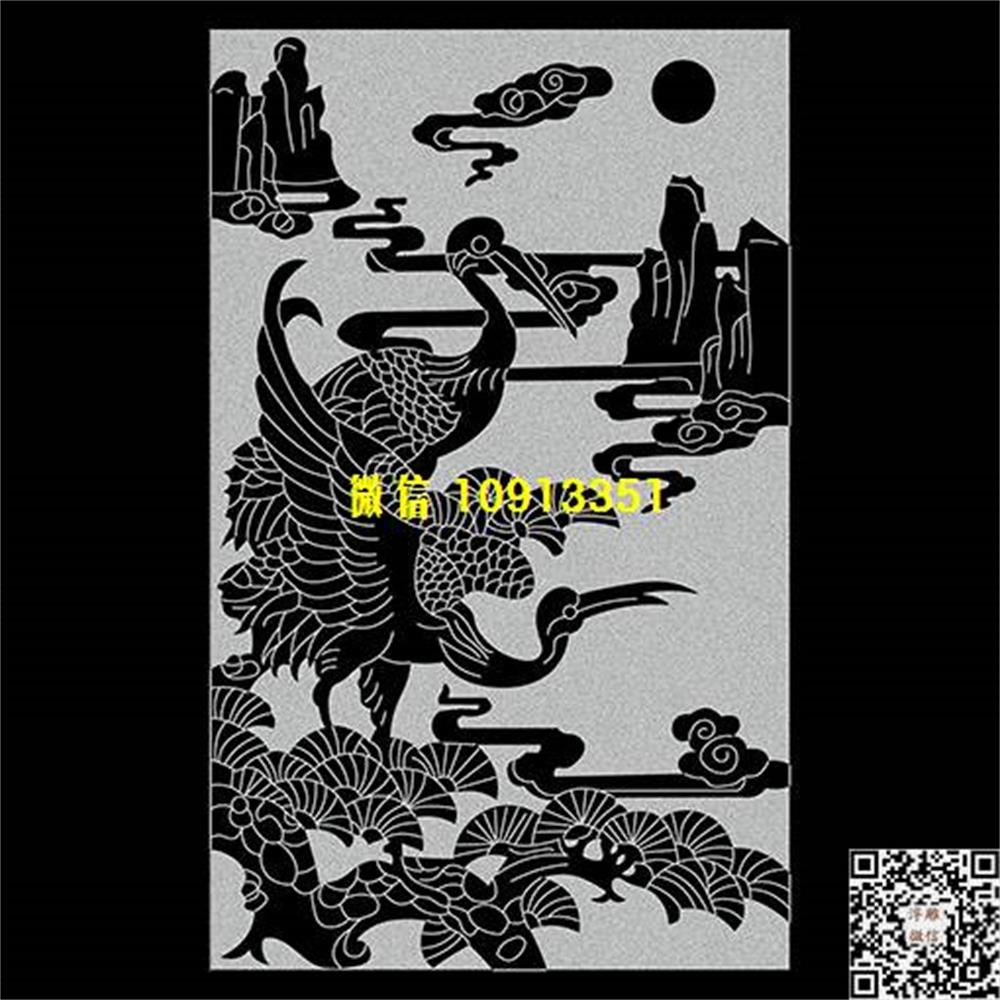 精雕图160松鹤墓碑板精雕图线雕图线条图单线铣底图_电脑雕刻plt文泰矢量图精雕图浮雕图